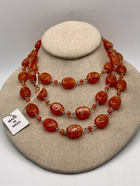 Natural Polished Carnelian Bead Continues Versatile Necklace Made in India NWT